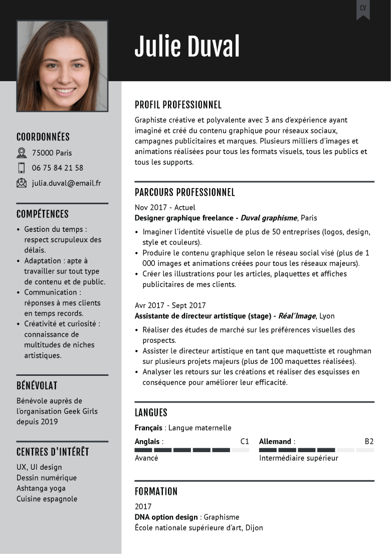 Modele de CV etudiant minimalist pour stage et premier emploi avec mise en page claire
